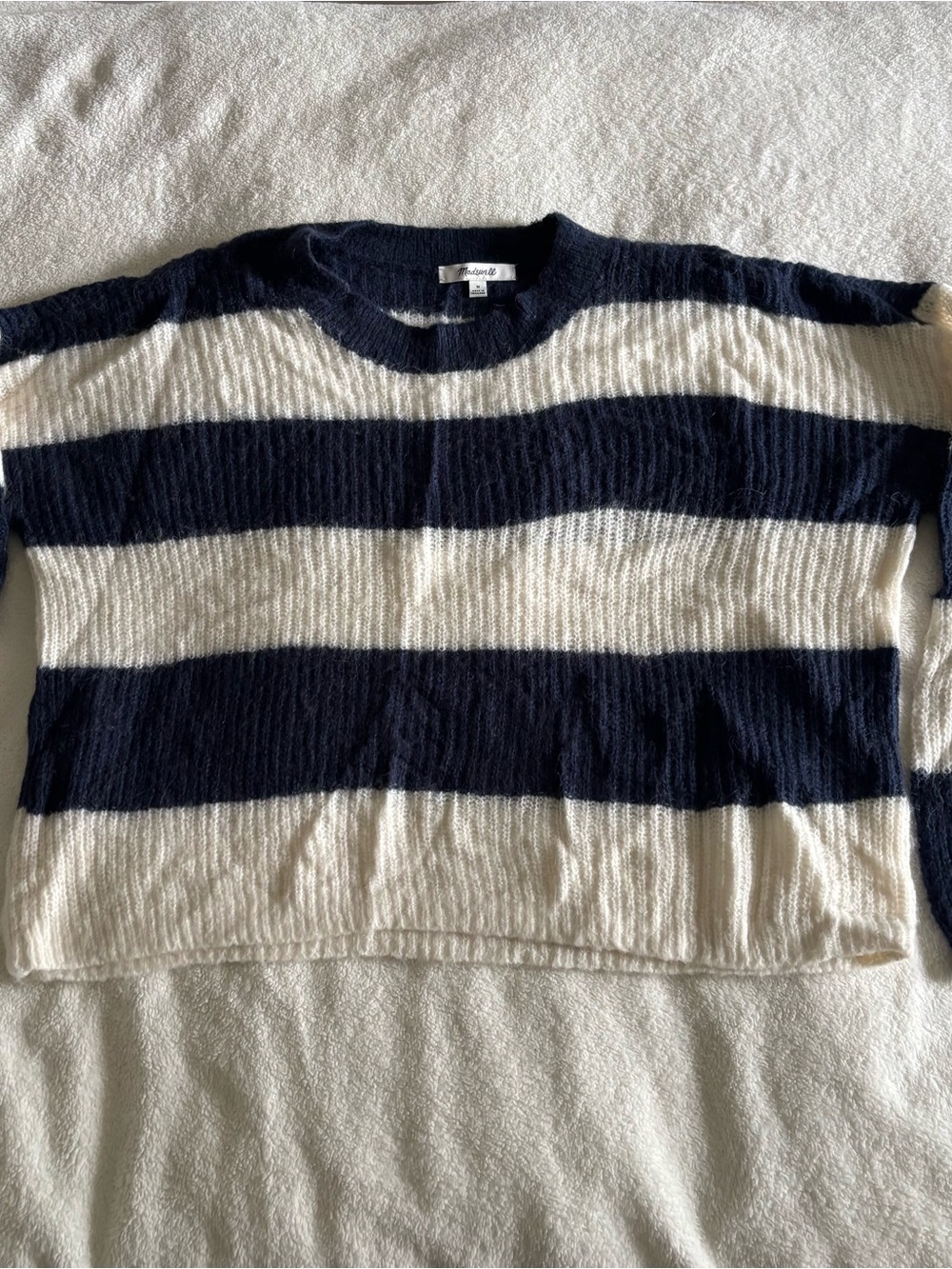 Madewell Navy and Cream Striped Crewneck Sweater